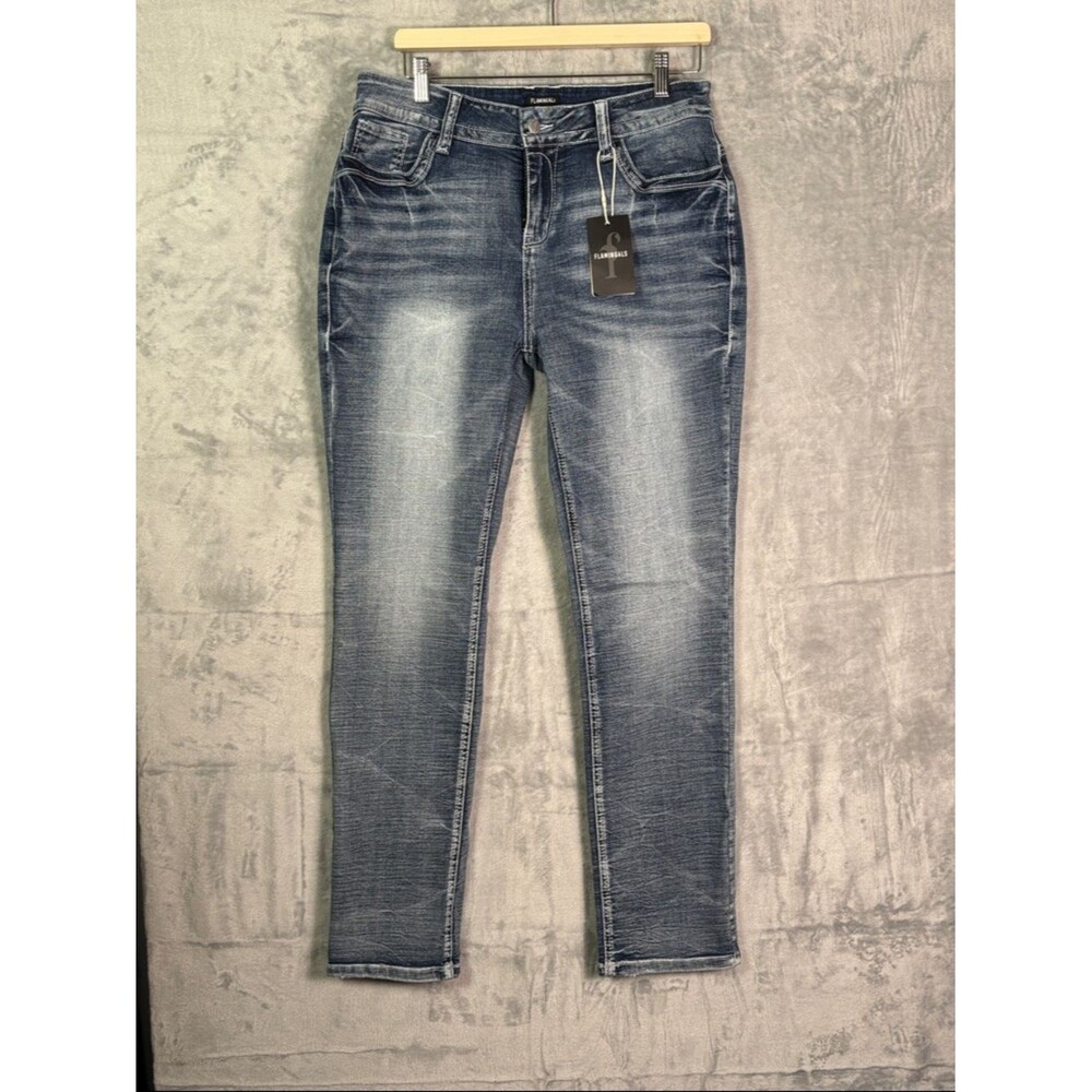 NWT New Flamingals Medium/Light Wash Stretch Denim Straight Leg Jeans Size XL